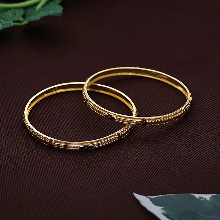 Enamel Floral Slim Gold Bangles-BNG22451 S285 - Image 2