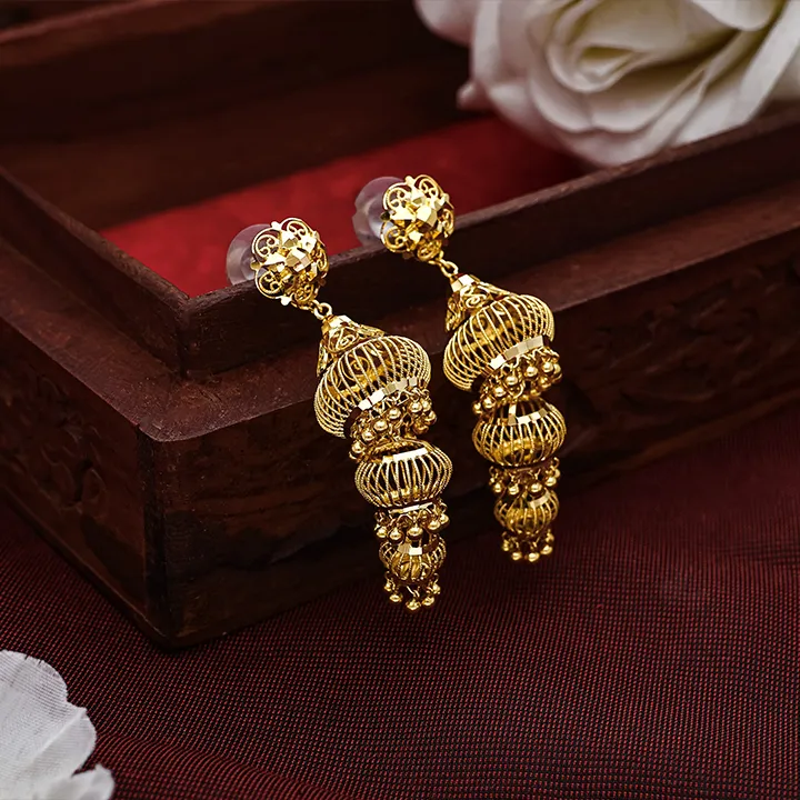Traditional Gold Jhumka Earrings-JUM1091 S342 - Image 2