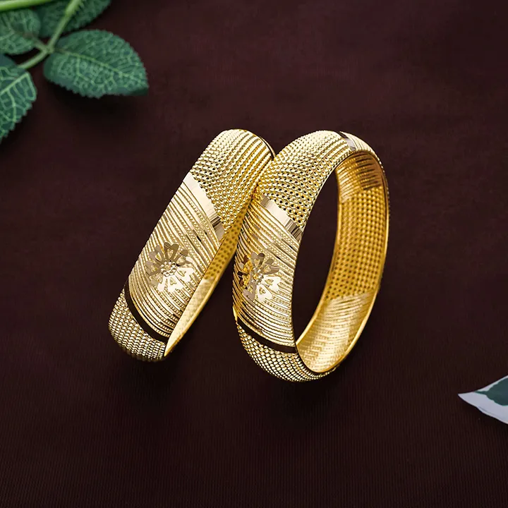Dual Texture Floral Gold Bangles-BNG22502 SU32JN - Image 2