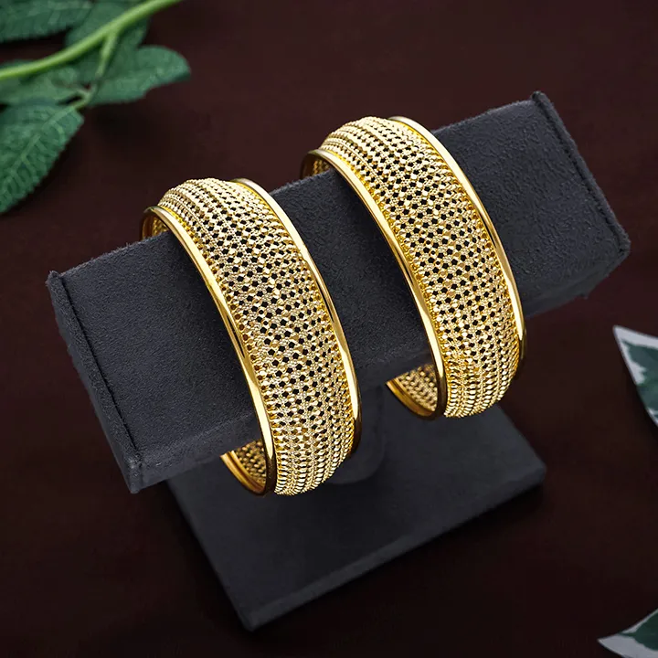 Textured Mesh Gold Bangles for Women-BNG22507 SU32JN - Image 2