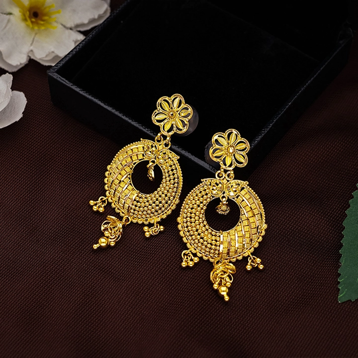22KT Gold Floral Chandbali Earrings-ER17482 S385 - Image 2