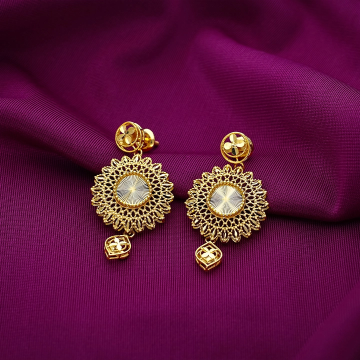 22K Floral Tassel Gold Stud Earrings-ER18730 S364 - Image 2