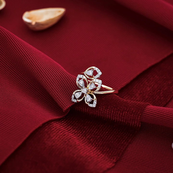 Diamond Floral Butterfly Ring in Gold-DLRG3675 SU2ECA JD - Image 2