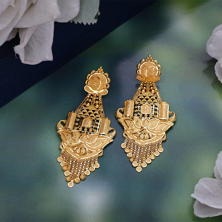 22K Temple Moon Gold Jhumka Earrings - 1060010165969 S110 - Image 2