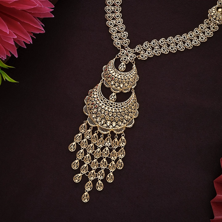 22K Lotus Floral Gold Long Necklace – NKSL6627 S364 - Image 2