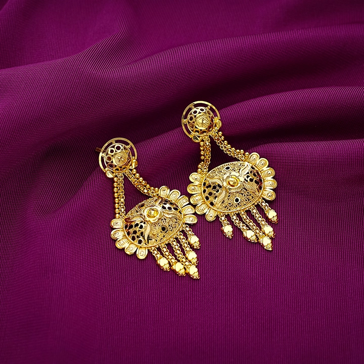 22K Peacock Leaf Gold Jhumka Earrings-1060004470826 SU2E74 - Image 2