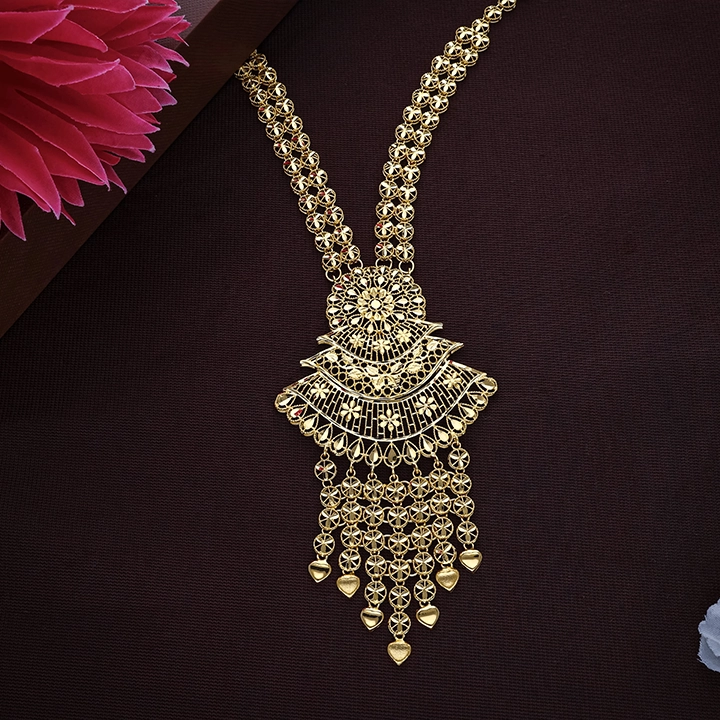 22K Ruby Enamel Gold Long Necklace – NKSL6626 S364 - Image 2