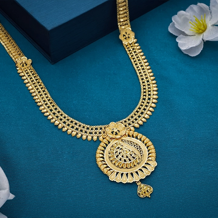 22K Filigree Lotus Gold Long Necklace  - NKSL6466 SU2E83 - Image 2