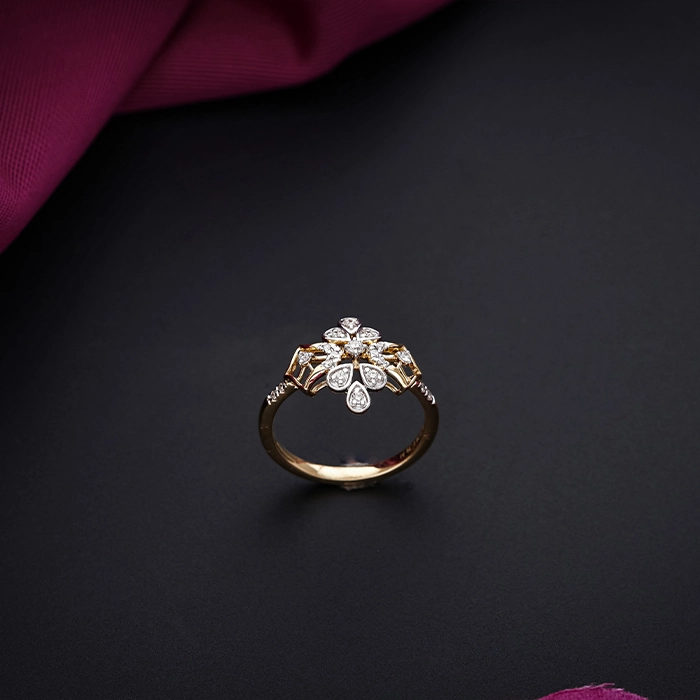 18K Gold Blooming Floral Diamond Ring with Petal Accents - DLRG2579SU2ECA - Image 2
