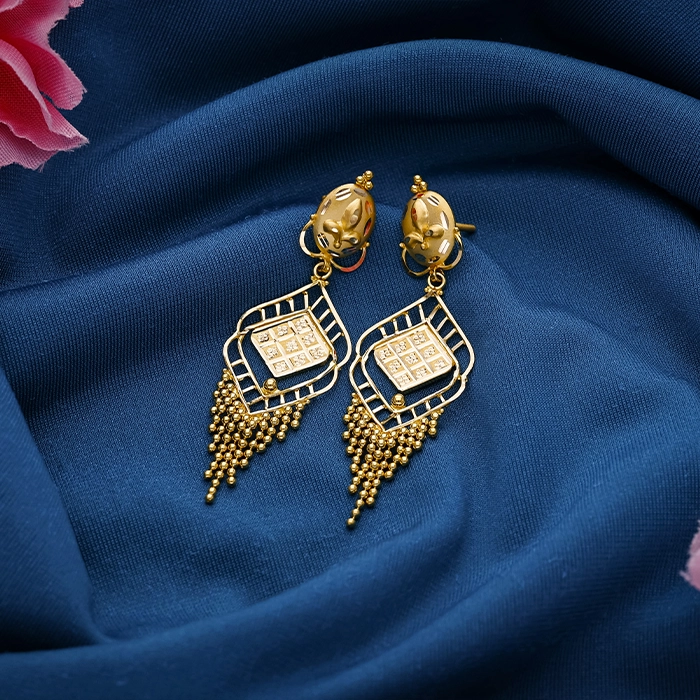 Elegant Lattice Chandelier Gold Earrings - ER9828S373 - Image 2