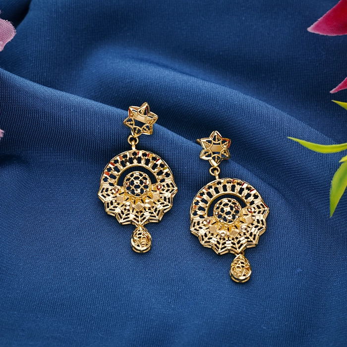 Gold Mandala Drop Earrings - ER19856S364 - Image 2