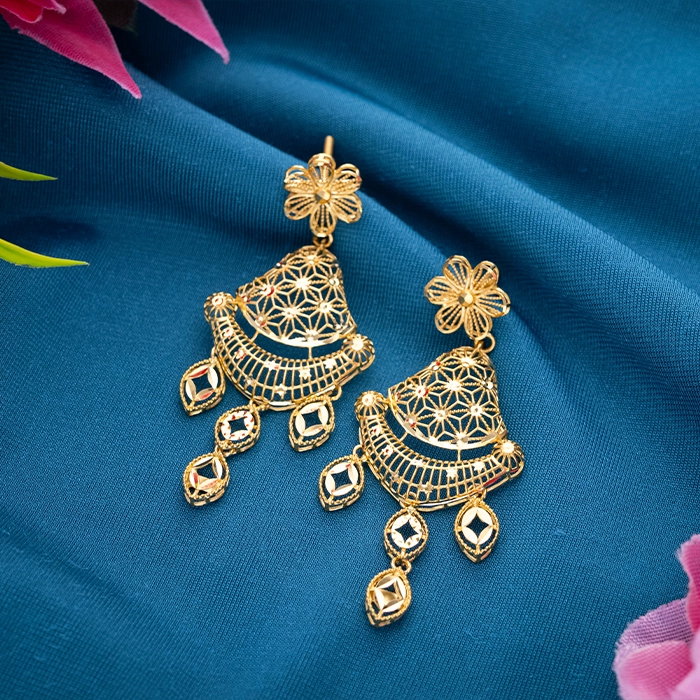 Gold Chandbali Jhumka Earrings - ER19850S364 - Image 2