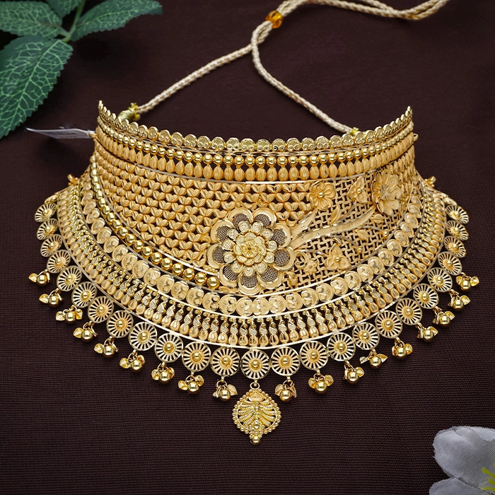 22K Gold Layered Floral Jaali Choker - NCCS0921SU3369 - Image 2