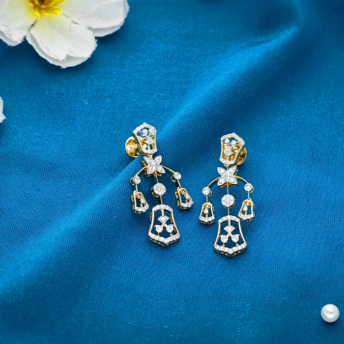 Diamond Floral Cascade Drop Earrings - DERR2348SU2F10 - Image 2
