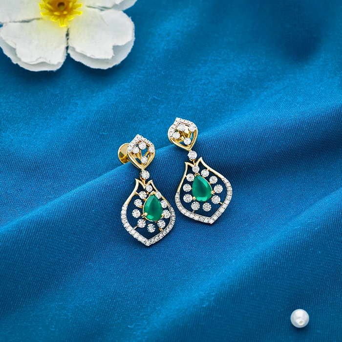 Diamond Floral Drop Earrings - DERR2318S214 - Image 2
