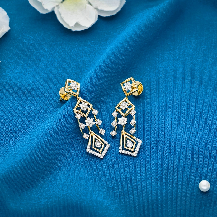 Diamond Square Drop Earrings - 1060011459364S214 - Image 2