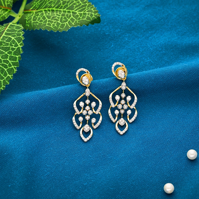 Diamond Floral Drop Earrings - DERR2940S214 - Image 2