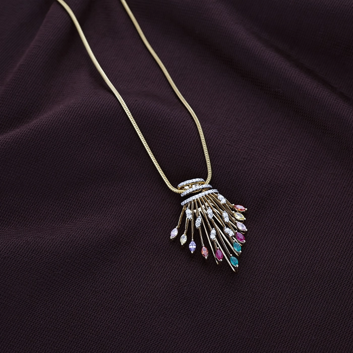 Contemporary Multi-Gemstone Radiance Diamond Pendant in 18K Gold - DPND0732S273 - Image 2