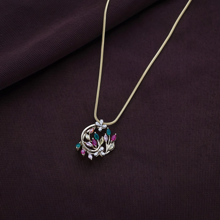 Floral Vine Navratna-Style Diamond Pendant in 18K Gold - DPND0729S273 - Image 2