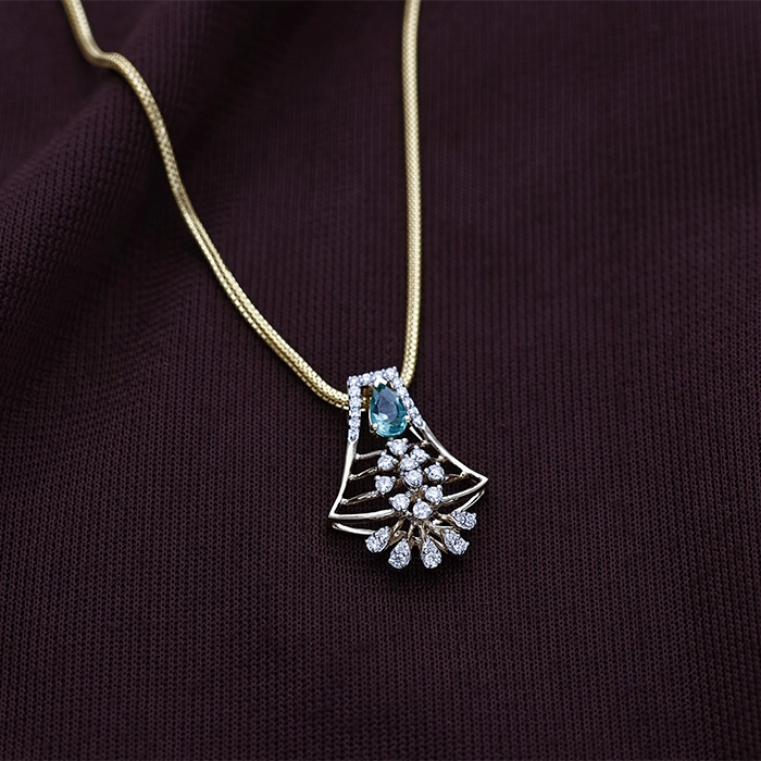 Geometric Pyramid Jali Diamond Pendant with Pear Emerald Drop - DPND0749S273 - Image 2