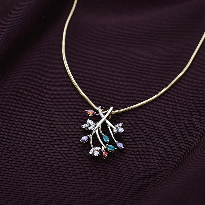 Whimsical Floral Branch Diamond Pendant with Multi-Gemstone Accents - DPND0747S273 - Image 2