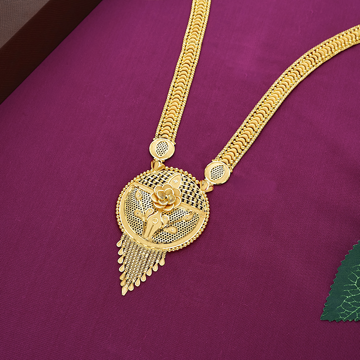 Ornate Floral Circular Jali Rani Haar Gold Necklace with Tassel Drops - NKSS1482SU2EA1 - Image 2