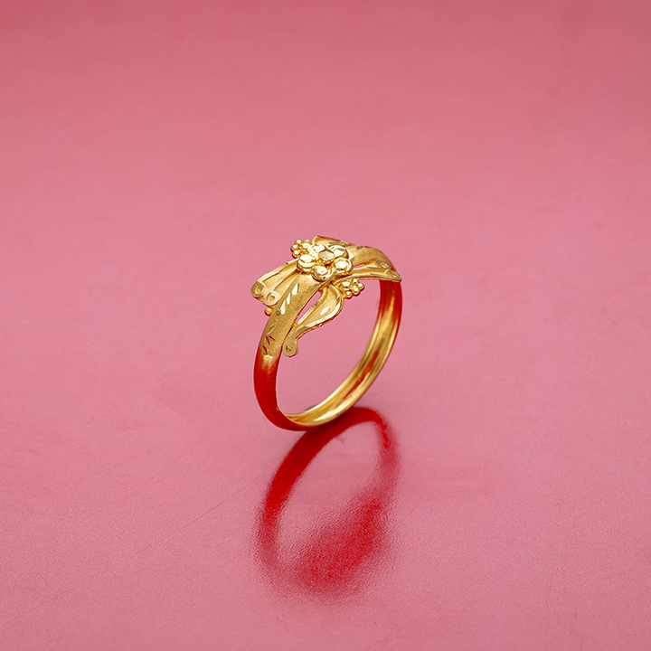 Elegant Floral Bow Gold Ring with Textured Filigree - RNL14319SU2E99 - Image 2