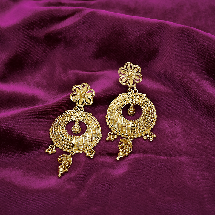 22K Gold Floral Chandbali Earrings Design - ER17476S385 - Image 2