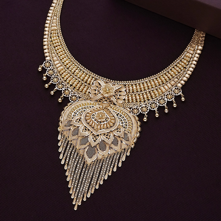 Antique Jali Filigree Gold Choker Necklace - NCKSS32224SU3369 - Image 2