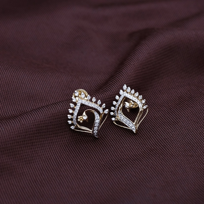 Elegant Peacock Motif Diamond Stud Earrings in 18K Gold - DERR4124SU2ECA - Image 2
