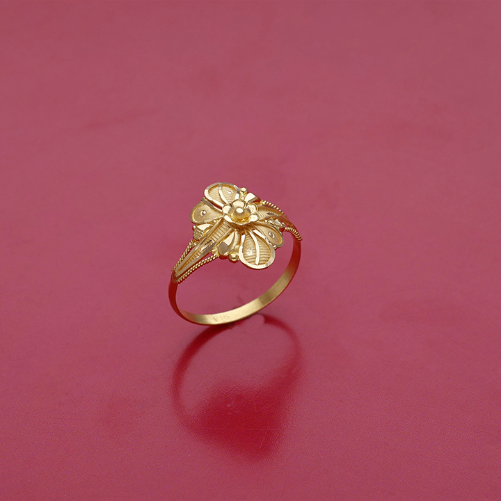 Traditional Floral Filigree Gold Ring with Diamond-Cut Petals - RNL13442S263 - Image 2