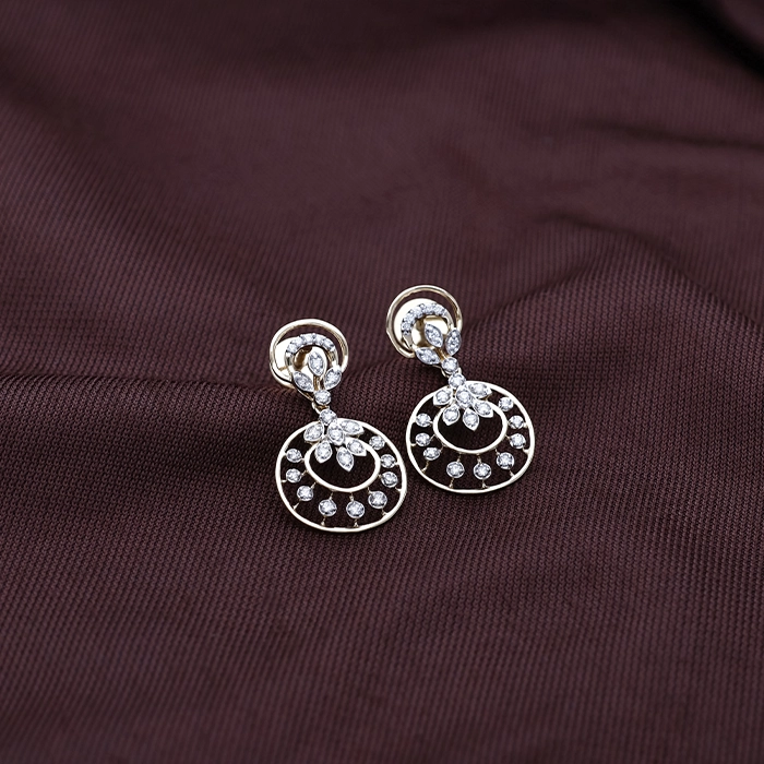 Elegant Floral Hoop Diamond Drop Earrings in 18K Gold - DERR4230SU2E56 - Image 2
