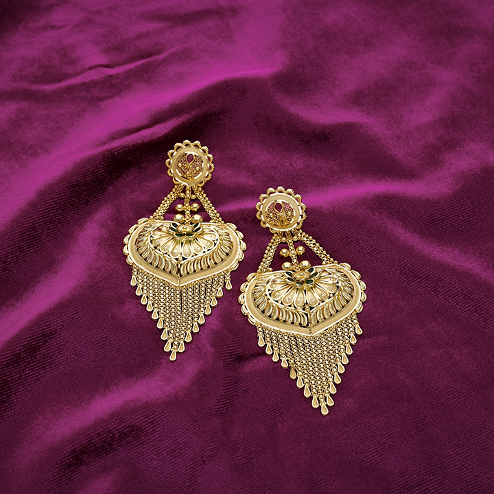 22K Gold Floral Tassel Drop Earrings Design for Women - ER19257SU3369 - Image 2