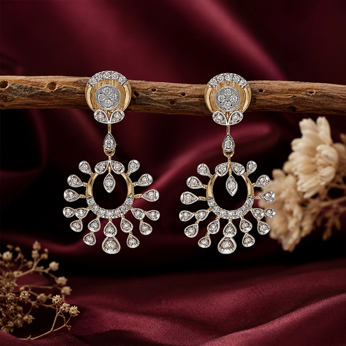 Elegant Circular Chandbali Diamond Drop Earrings in 18K Gold - DERR4130SU2ECA - Image 3