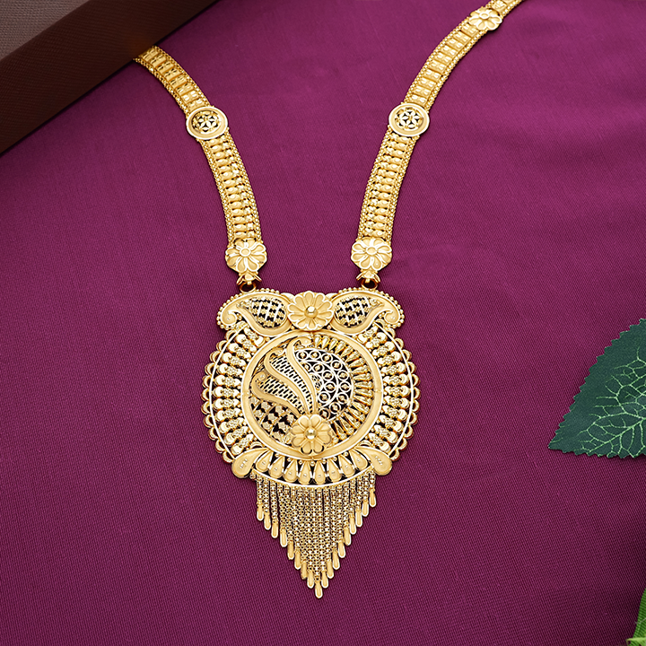 Ornate Paisley & Floral Circular Jali Rani Haar Gold Necklace - NKSL7642SU3369 - Image 2