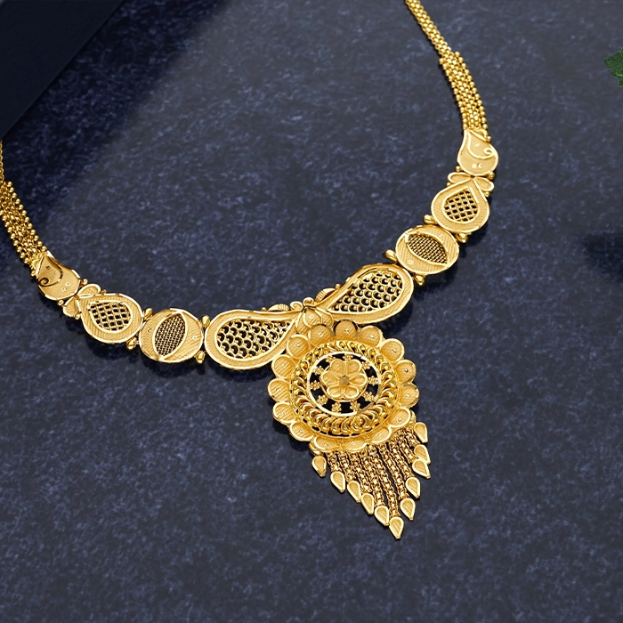 Elegant Floral Mandala Jali Gold Necklace - NCKSS5335S406 - Image 2
