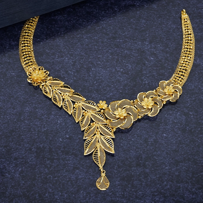 Elegant Floral Filigree Gold Choker Necklace - NCKSS31824S439 - Image 2