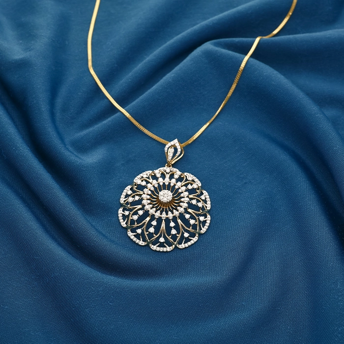 Radiant Floral Mandala Diamond Pendant in 18K Gold - DPND0544S312 - Image 2