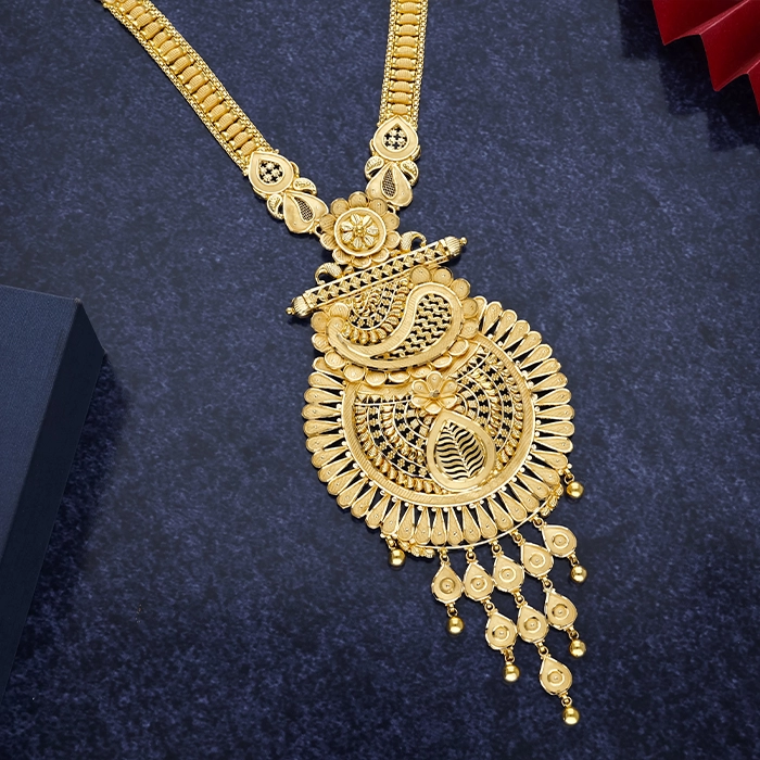 Ornate Paisley & Circular Jali Rani Haar Gold Necklace - NKSS5442S406 - Image 2