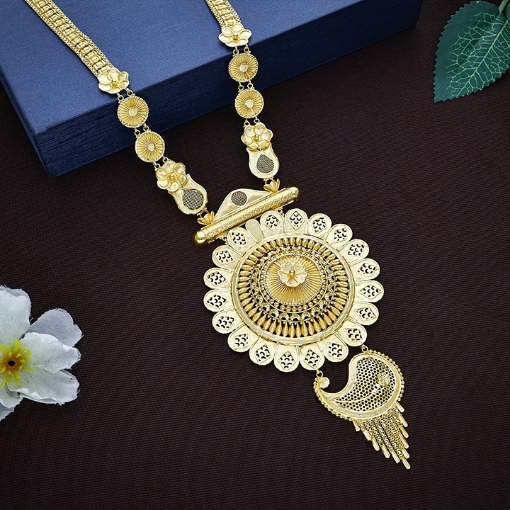 Majestic Floral Sunburst & Paisley Filigree Gold Long Necklace - NKSL8366SU2EA1