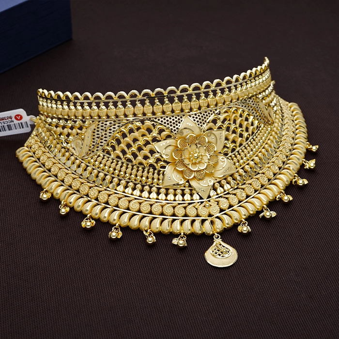Ornate Blooming Floral Jali Gold Choker Necklace - NCCS1144SU3369
