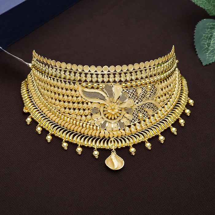 Ornate Floral Peacock Jali Gold Choker Necklace - NCCS1147SU3369