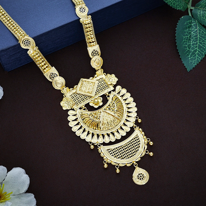 Regal Chandbali & Geometric Jaali Filigree Gold Long Necklace - NKSL8369SU2EA1