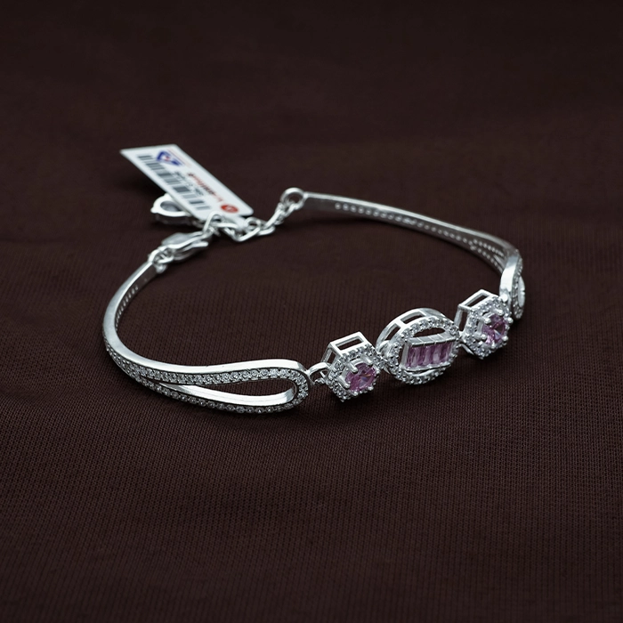 Elegant Pink Stone Geometric CZ Silver Bracelet - SBLS1456S201