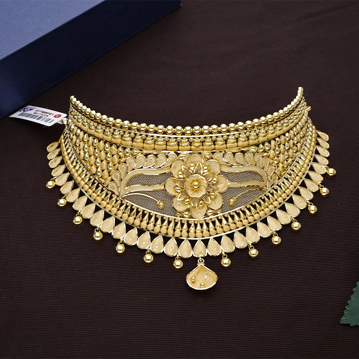 Ornate Floral Filigree Gold Choker Necklace - NCCS1146SU3369