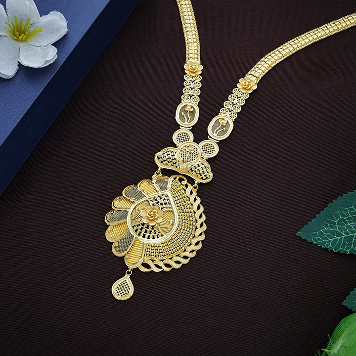 Opulent Floral & Peacock Filigree Gold Long Necklace - NKSL8280SU2E97