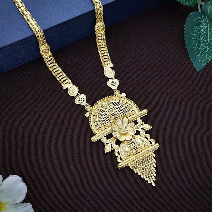 Grand Floral Bloom & Semi-Circular Jaali Filigree Gold Long Necklace - NKSL8371SU2EA1