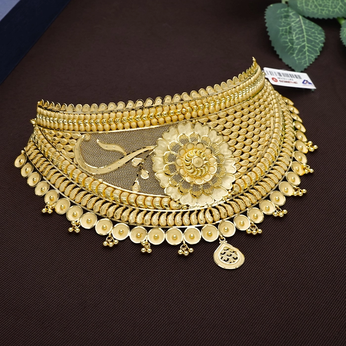 Ornate Sunflower Jali Gold Choker Necklace - NCCS1143SU3369
