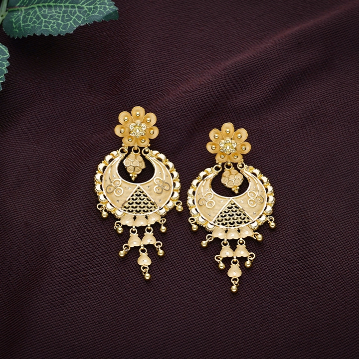 Delicate Floral Gold Chandbali Earrings - ER25232SU32A1