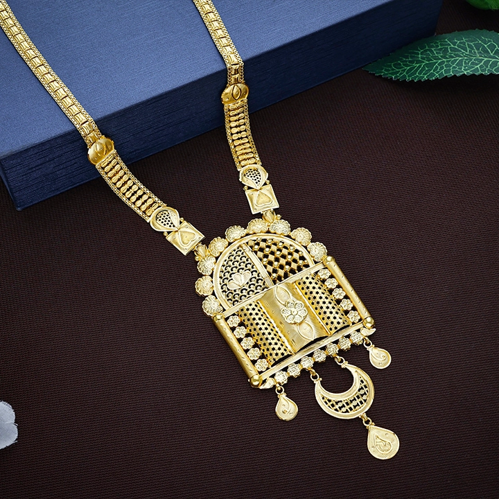 Royal Architectural Filigree Gold Long Necklace with Chandbali Drops - NKSL8373SU2EA1